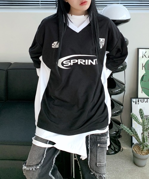 FOLLOWIN（フォロウィン）の「[UNISEX][ストリートスタイル]メッシュ配色レタリンググラフィックワイドプリント半袖Tシャツ（Tシャツ/カットソー・レディース・ブラック/アイボリー/ライトグリーン・FREE）」の13枚目の写真