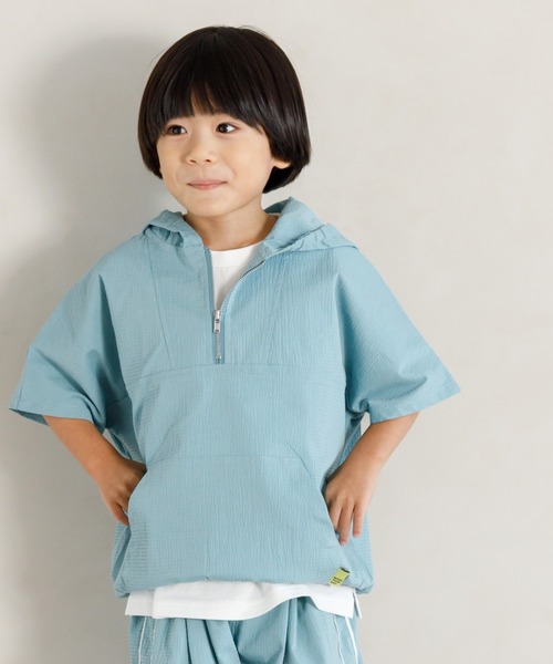 MAKE YOUR DAY（メイクユアデイ）の「セットアップできるフロントジップ半袖プルオーバー■80～140cm（カーディガン/ボレロ・キッズ・ブルー/ネイビー・80/90/100/110/120/130/140）」の2枚目の写真