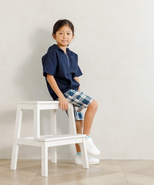 MAKE YOUR DAY（メイクユアデイ）の「セットアップできるフロントジップ半袖プルオーバー■80～140cm（カーディガン/ボレロ・キッズ・ブルー/ネイビー・80/90/100/110/120/130/140）」の4枚目の写真