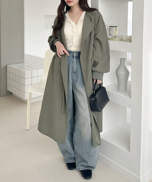 Ada.（エイダ）の「ウエスト ドロスト ボリュームスリーブ スプリングコート（トレンチコート・レディース・ベージュ/カーキ/ブラック/ライトグレー/チャコール・FREE）」の11枚目の写真