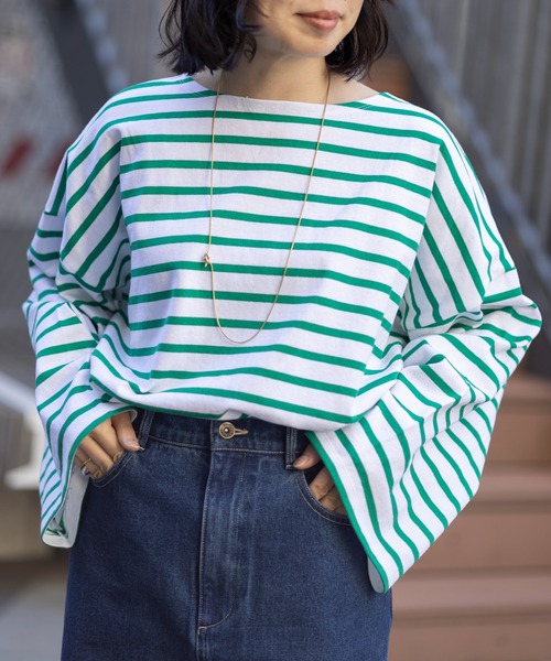 LEPSIM（レプシィム）の「袖ワイドボーダープルオーバー　987200（Tシャツ/カットソー・レディース・ブラック/ネイビー/ブルーパープル/ブラック系その他/レッド/ブルー/グリーン・FREE）」の4枚目の写真