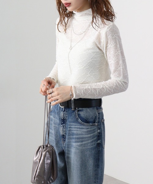 Anna Nicola(アンナニコラ)の「Anna Nicola ジャガードハイネックプルオーバー(Tシャツ/カットソー・レディース・ブラック/オフホワイト/ブルー/ライム・38)」の2枚目の写真