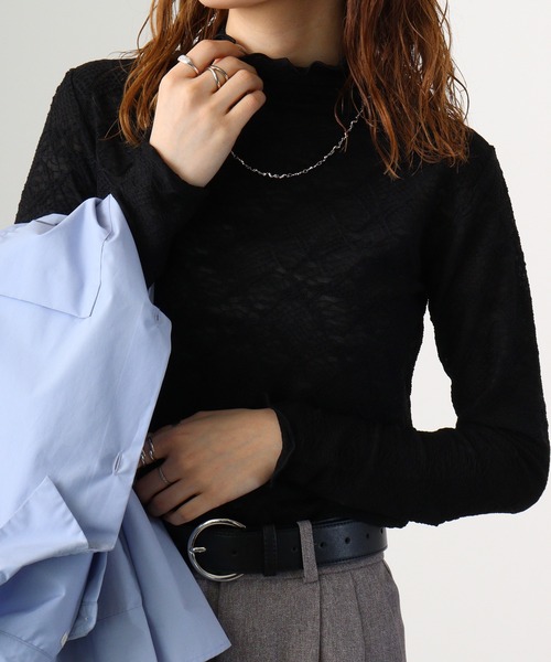 Anna Nicola(アンナニコラ)の「Anna Nicola ジャガードハイネックプルオーバー(Tシャツ/カットソー・レディース・ブラック/オフホワイト/ブルー/ライム・38)」の10枚目の写真