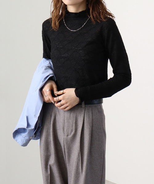 Anna Nicola(アンナニコラ)の「Anna Nicola ジャガードハイネックプルオーバー(Tシャツ/カットソー・レディース・ブラック/オフホワイト/ブルー/ライム・38)」の12枚目の写真