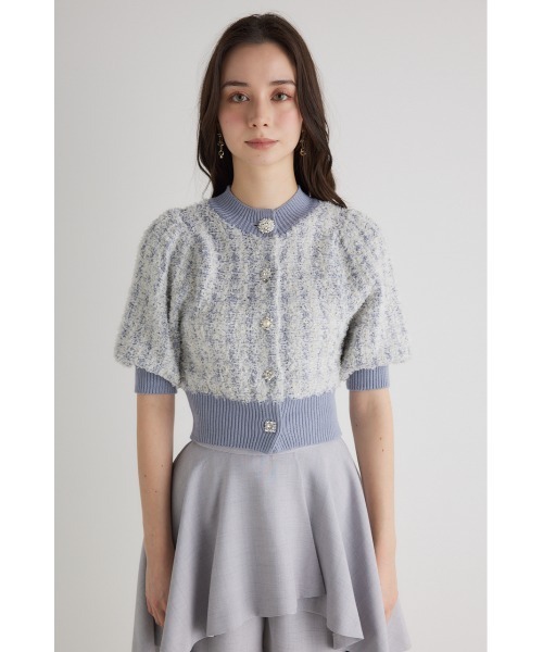 rienda(リエンダ)の「2WAYビジューツイードパターンニットカーデトップス 春服(カーディガン/ボレロ・レディース・ブルー系その他/ブラック系その他・FREE)」の4枚目の写真