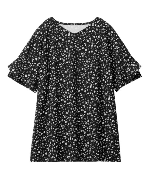 alotta(アロッタ)の「フリル袖Tシャツチュニック(チュニック・レディース・グレイッシュブルー/アイボリー/ピンク/ネイビー/ブラック/ブラック系その他・L/LL/M/3L/4L/5L)」の7枚目の写真
