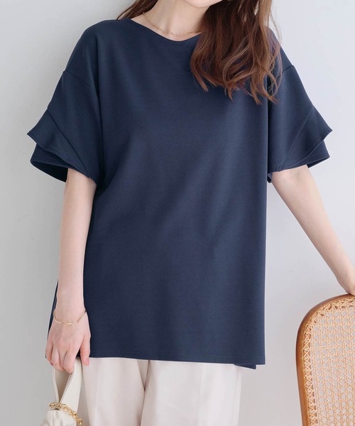 alotta(アロッタ)の「フリル袖Tシャツチュニック(チュニック・レディース・グレイッシュブルー/アイボリー/ピンク/ネイビー/ブラック/ブラック系その他・L/LL/M/3L/4L/5L)」の21枚目の写真