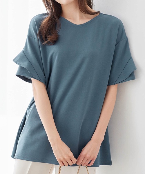 alotta(アロッタ)の「フリル袖Tシャツチュニック(チュニック・レディース・グレイッシュブルー/アイボリー/ピンク/ネイビー/ブラック/ブラック系その他・L/LL/M/3L/4L/5L)」の18枚目の写真