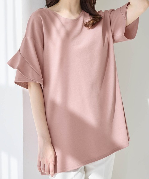 alotta(アロッタ)の「フリル袖Tシャツチュニック(チュニック・レディース・グレイッシュブルー/アイボリー/ピンク/ネイビー/ブラック/ブラック系その他・L/LL/M/3L/4L/5L)」の10枚目の写真