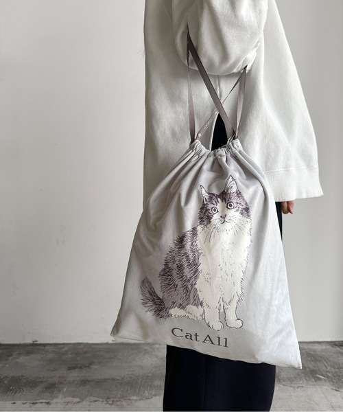 NC:カワムラオリエ CAT ALL ネコ巾着L（ポーチ）｜nicott（ニコット