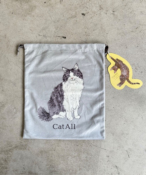 NC:カワムラオリエ CAT ALL ネコ巾着L（ポーチ）｜nicott（ニコット
