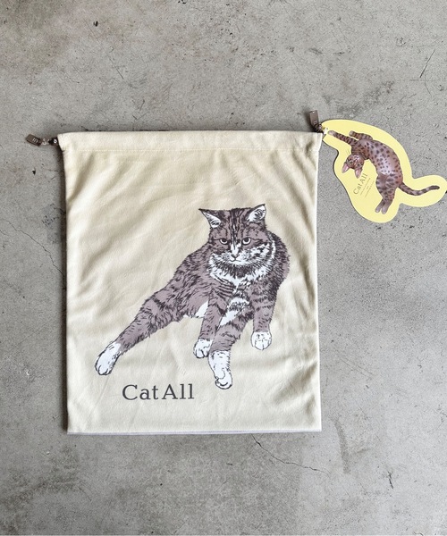 NC:カワムラオリエ CAT ALL ネコ巾着L（ポーチ）｜nicott