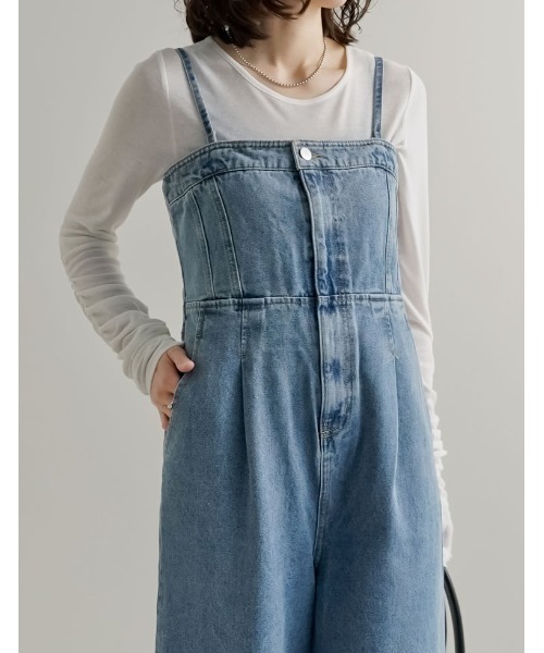 Re:EDIT（リエディ）の「[低身長/高身長サイズ有][着痩せ＆脚長効果]コットンデニムベアオールインワン（つなぎ/オールインワン・レディース・ブルー/ネイビー/ブルー系その他・SHORT/MEDIUM/LARGE/TALL）」の20枚目の写真
