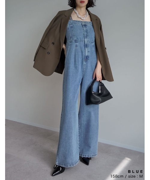 Re:EDIT（リエディ）の「[低身長/高身長サイズ有][着痩せ＆脚長効果]コットンデニムベアオールインワン（つなぎ/オールインワン・レディース・ブルー/ネイビー/ブルー系その他・SHORT/MEDIUM/LARGE/TALL）」の18枚目の写真