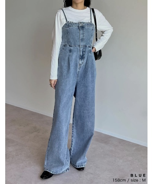 Re:EDIT（リエディ）の「[低身長/高身長サイズ有][着痩せ＆脚長効果]コットンデニムベアオールインワン（つなぎ/オールインワン・レディース・ブルー/ネイビー/ブルー系その他・SHORT/MEDIUM/LARGE/TALL）」の17枚目の写真