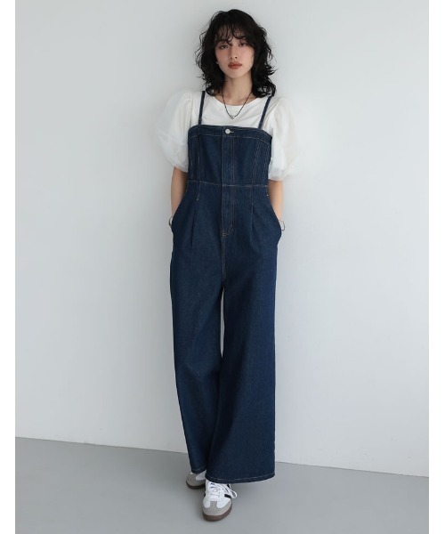Re:EDIT（リエディ）の「[低身長/高身長サイズ有][着痩せ＆脚長効果]コットンデニムベアオールインワン（つなぎ/オールインワン・レディース・ブルー/ネイビー/ブルー系その他・SHORT/MEDIUM/LARGE/TALL）」の22枚目の写真