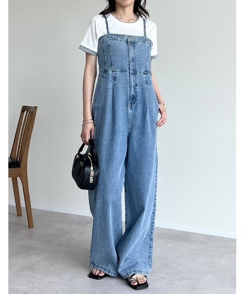 Re:EDIT（リエディ）の「[低身長/高身長サイズ有][着痩せ＆脚長効果]コットンデニムベアオールインワン（つなぎ/オールインワン・レディース・ブルー/ネイビー/ブルー系その他・SHORT/MEDIUM/LARGE/TALL）」の13枚目の写真