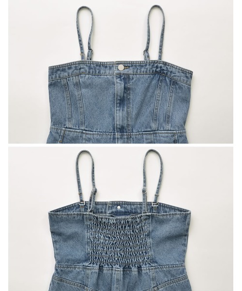 Re:EDIT（リエディ）の「[低身長/高身長サイズ有][着痩せ＆脚長効果]コットンデニムベアオールインワン（つなぎ/オールインワン・レディース・ブルー/ネイビー/ブルー系その他・SHORT/MEDIUM/LARGE/TALL）」の10枚目の写真