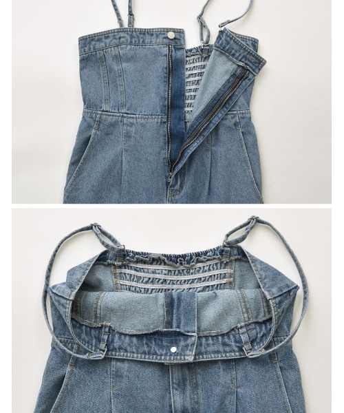 Re:EDIT（リエディ）の「[低身長/高身長サイズ有][着痩せ＆脚長効果]コットンデニムベアオールインワン（つなぎ/オールインワン・レディース・ブルー/ネイビー/ブルー系その他・SHORT/MEDIUM/LARGE/TALL）」の11枚目の写真