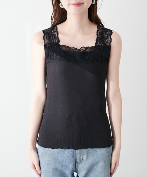 natural couture（ナチュラルクチュール）の「2WAY幅広レースキャミソール（キャミソール・レディース・ブラック/アイボリー/グレイッシュベージュ・FREE）」の20枚目の写真