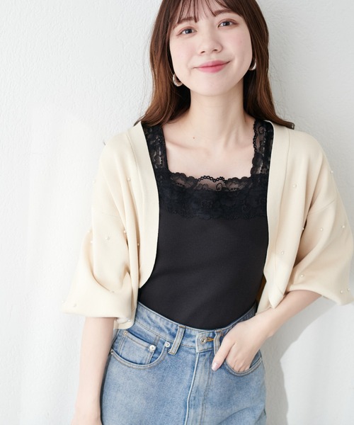 natural couture（ナチュラルクチュール）の「2WAY幅広レースキャミソール（キャミソール・レディース・ブラック/アイボリー/グレイッシュベージュ・FREE）」の12枚目の写真