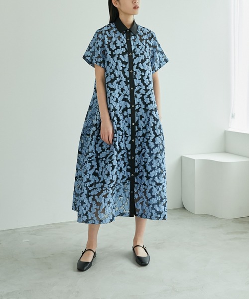 LE CIEL BLEU(ルシェルブルー)の「シアージャカードドレス / Sheer Jacquard Dress(ワンピース・レディース・ブラック/ブルー/グレー・36)」の3枚目の写真