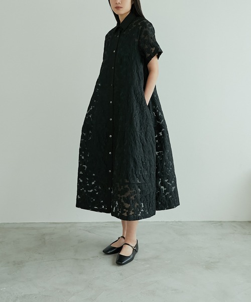 LE CIEL BLEU(ルシェルブルー)の「シアージャカードドレス / Sheer Jacquard Dress(ワンピース・レディース・ブラック/ブルー/グレー・36)」の7枚目の写真