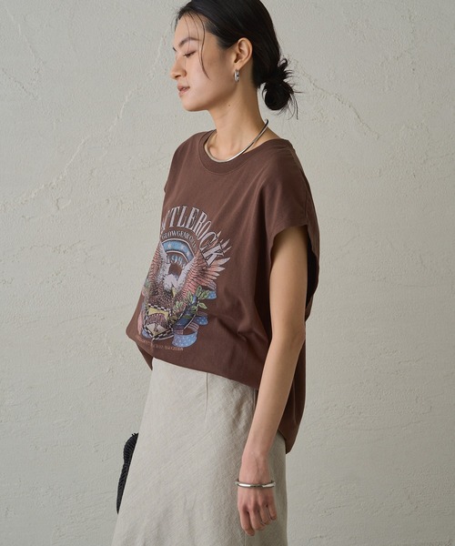 LOUNGEDRESS（ラウンジドレス）の「【GOOD ROCK SPEED/グッドロクスピード】EAGLEフレンチT（Tシャツ/カットソー・レディース・オフホワイト/ブラック/ブラウン・FREE）」の14枚目の写真