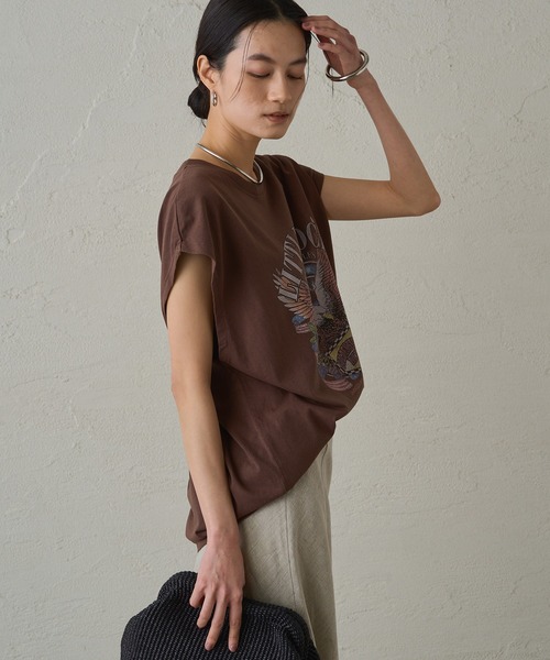 LOUNGEDRESS（ラウンジドレス）の「【GOOD ROCK SPEED/グッドロクスピード】EAGLEフレンチT（Tシャツ/カットソー・レディース・オフホワイト/ブラック/ブラウン・FREE）」の17枚目の写真