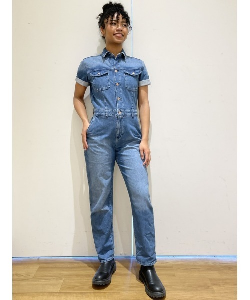 GAP（ギャップ）の「ウォッシュウェル デニムジャンプスーツ