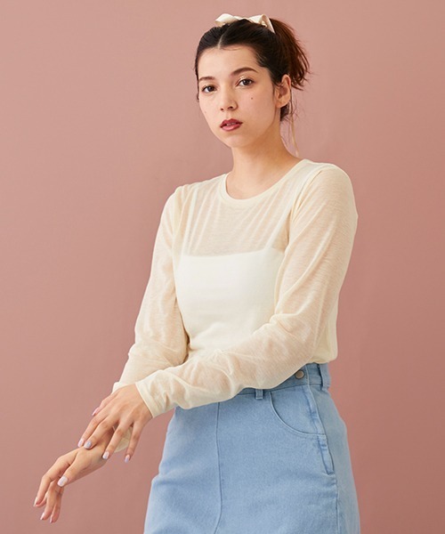 petit main LIEN(プティマインリアン)の「【LADIES】シアーTシャツ・ブラトップつき(Tシャツ/カットソー・レディース・アイボリー/ライトベージュ/ブラック・FREE)」の1枚目の写真