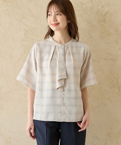 ブラウス シャツ ホソボウタイ 5分袖 ブラウス レディース Honeys ブラウス シャツ 5分袖ボウタイブラウス レディース