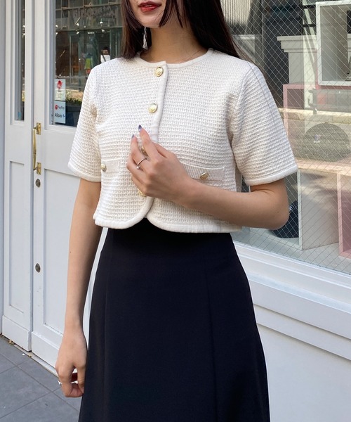 ツイード半袖ニットカーディガン（カーディガン/ボレロ）｜INGNI