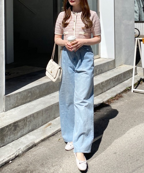 INGNI(イング)の「ツイード半袖ニットカーディガン(カーディガン/ボレロ・レディース・オフホワイト/ブルー系2/ピンク系2・M)」の12枚目の写真