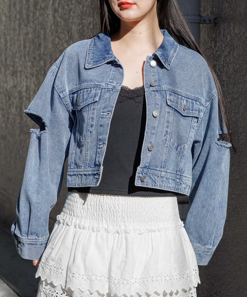 3.3 Field Trip （3.3フィールドトリップ）の「3.3 Field Trip／スリットデニムジャケット　2995302（デニムジャケット・レディース・ブルー/ブラック・FREE）」の2枚目の写真