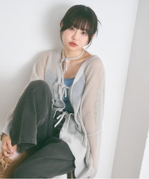 <Peachyyouth × Ada.>メッシュ リボンデザイン ルーズ カーディガン