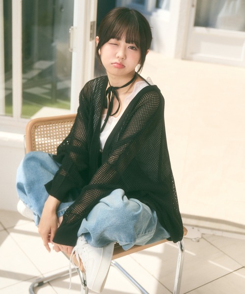 Ada.(エイダ)の「<Peachyyouth × Ada.>メッシュ リボンデザイン ルーズ カーディガン(カーディガン/ボレロ・レディース・ブラック/ホワイト/ライトグレー・FREE)」の5枚目の写真