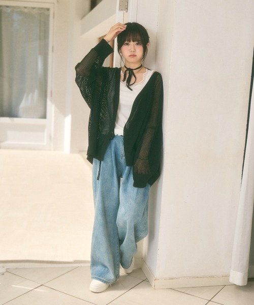 Ada.(エイダ)の「<Peachyyouth × Ada.>メッシュ リボンデザイン ルーズ カーディガン(カーディガン/ボレロ・レディース・ブラック/ホワイト/ライトグレー・FREE)」の6枚目の写真