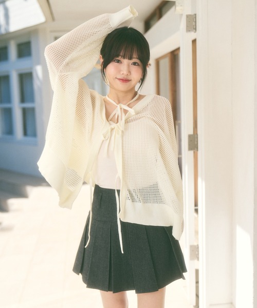 Ada.(エイダ)の「<Peachyyouth × Ada.>メッシュ リボンデザイン ルーズ カーディガン(カーディガン/ボレロ・レディース・ブラック/ホワイト/ライトグレー・FREE)」の8枚目の写真