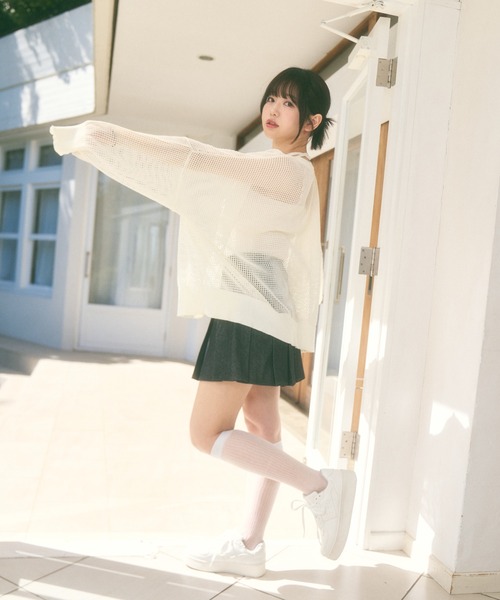 Ada.(エイダ)の「<Peachyyouth × Ada.>メッシュ リボンデザイン ルーズ カーディガン(カーディガン/ボレロ・レディース・ブラック/ホワイト/ライトグレー・FREE)」の9枚目の写真