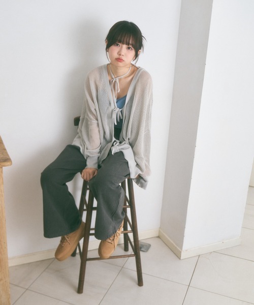 Ada.(エイダ)の「<Peachyyouth × Ada.>メッシュ リボンデザイン ルーズ カーディガン(カーディガン/ボレロ・レディース・ブラック/ホワイト/ライトグレー・FREE)」の11枚目の写真