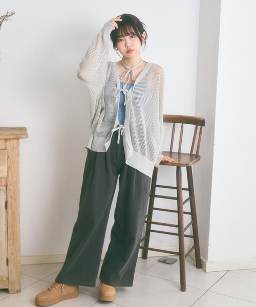 Ada.(エイダ)の「<Peachyyouth × Ada.>メッシュ リボンデザイン ルーズ カーディガン(カーディガン/ボレロ・レディース・ブラック/ホワイト/ライトグレー・FREE)」の12枚目の写真