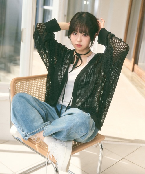 Ada.(エイダ)の「<Peachyyouth × Ada.>メッシュ リボンデザイン ルーズ カーディガン(カーディガン/ボレロ・レディース・ブラック/ホワイト/ライトグレー・FREE)」の13枚目の写真