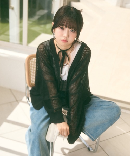 Ada.(エイダ)の「<Peachyyouth × Ada.>メッシュ リボンデザイン ルーズ カーディガン(カーディガン/ボレロ・レディース・ブラック/ホワイト/ライトグレー・FREE)」の14枚目の写真