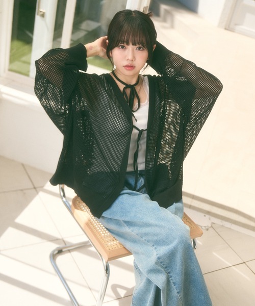 Ada.(エイダ)の「<Peachyyouth × Ada.>メッシュ リボンデザイン ルーズ カーディガン(カーディガン/ボレロ・レディース・ブラック/ホワイト/ライトグレー・FREE)」の16枚目の写真