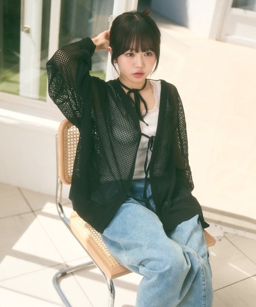 Ada.(エイダ)の「<Peachyyouth × Ada.>メッシュ リボンデザイン ルーズ カーディガン(カーディガン/ボレロ・レディース・ブラック/ホワイト/ライトグレー・FREE)」の17枚目の写真