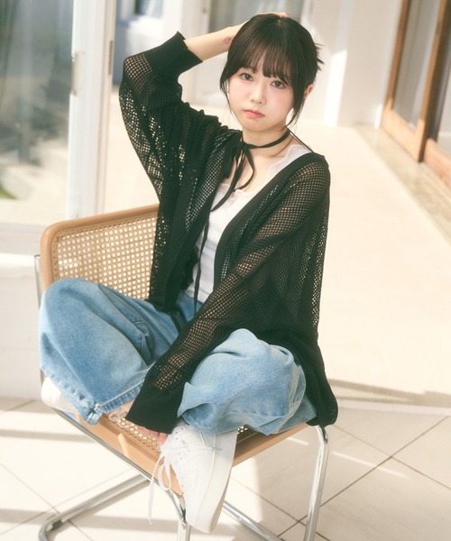 Ada.(エイダ)の「<Peachyyouth × Ada.>メッシュ リボンデザイン ルーズ カーディガン(カーディガン/ボレロ・レディース・ブラック/ホワイト/ライトグレー・FREE)」の18枚目の写真