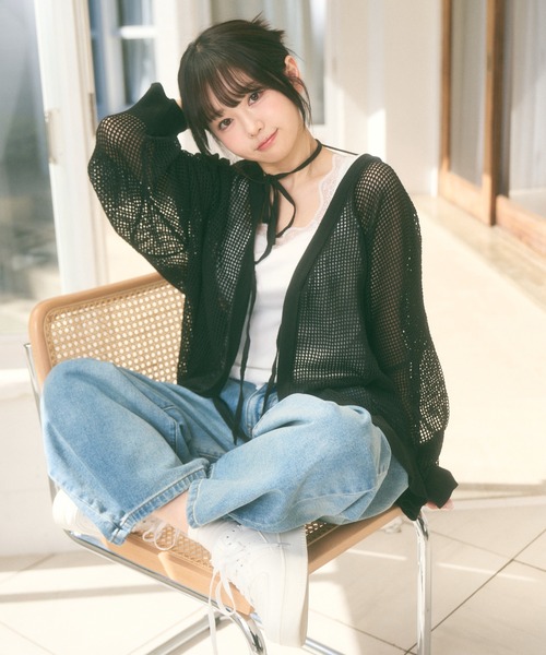 Ada.(エイダ)の「<Peachyyouth × Ada.>メッシュ リボンデザイン ルーズ カーディガン(カーディガン/ボレロ・レディース・ブラック/ホワイト/ライトグレー・FREE)」の19枚目の写真