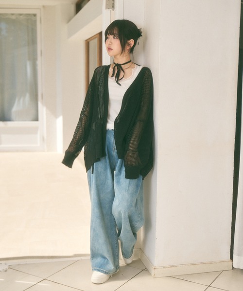 Ada.(エイダ)の「<Peachyyouth × Ada.>メッシュ リボンデザイン ルーズ カーディガン(カーディガン/ボレロ・レディース・ブラック/ホワイト/ライトグレー・FREE)」の20枚目の写真