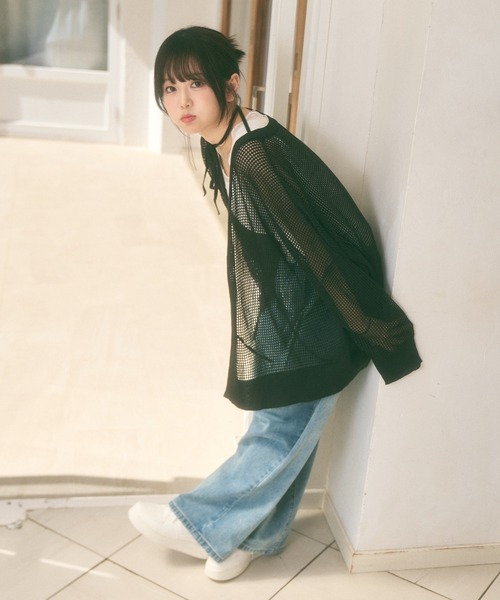 Ada.(エイダ)の「<Peachyyouth × Ada.>メッシュ リボンデザイン ルーズ カーディガン(カーディガン/ボレロ・レディース・ブラック/ホワイト/ライトグレー・FREE)」の22枚目の写真